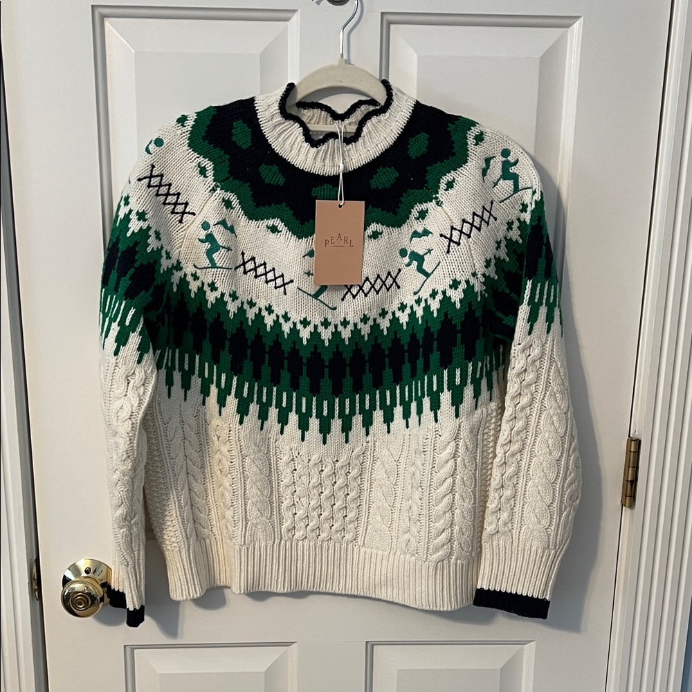 NWT Pearl By Lela Rose Apres Ski Embroidered Sweater, Size S